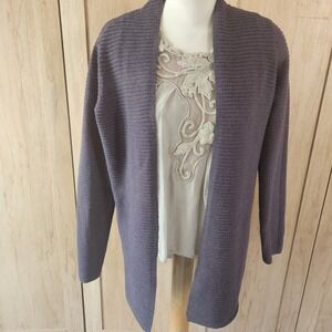CYRUS Ribbed Knit Open Front Cardigan Purple Long Sleeve Women's Medium